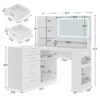 L-Makeup Vanity Desk with LED Light Mirror & Power Outlet, Corner Makeup Dressing Table with 5 Drawers