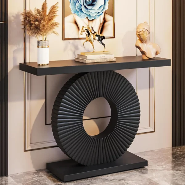 S09d9d46d25da4cde9181fcb77475d236o.webp Modern Console Table with Geometric Base, 40 inch Wood Entryway Table