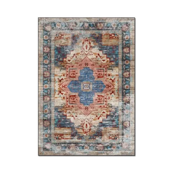 Colorful Vintage Persian Flannel Non-slip Area Rug, Soft Floor Mat for Living Room Bedroom