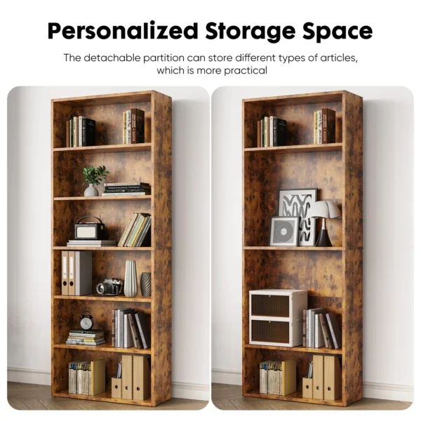 6 Tier Wooden Shelf Bookcase 63 Inch Tall Floor Standing Open Bookshelf