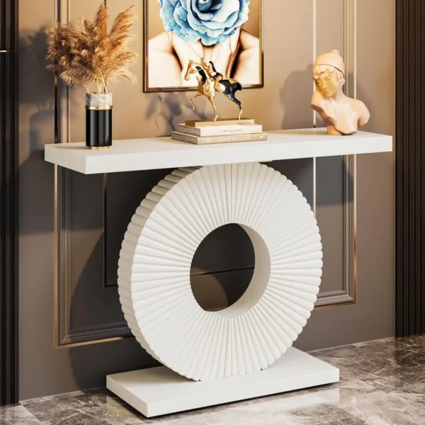 S152dfd2bbc7a4c7489ebf5977e2fa898b.webp Modern Console Table with Geometric Base, 40 inch Wood Entryway Table