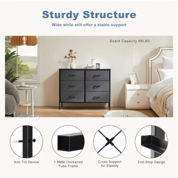 S1979d149bd1f41608fec0d6131530621e.webp 6 Fabric Drawers Nightstand For Bedroom Bedside Sofa Table With Storage
