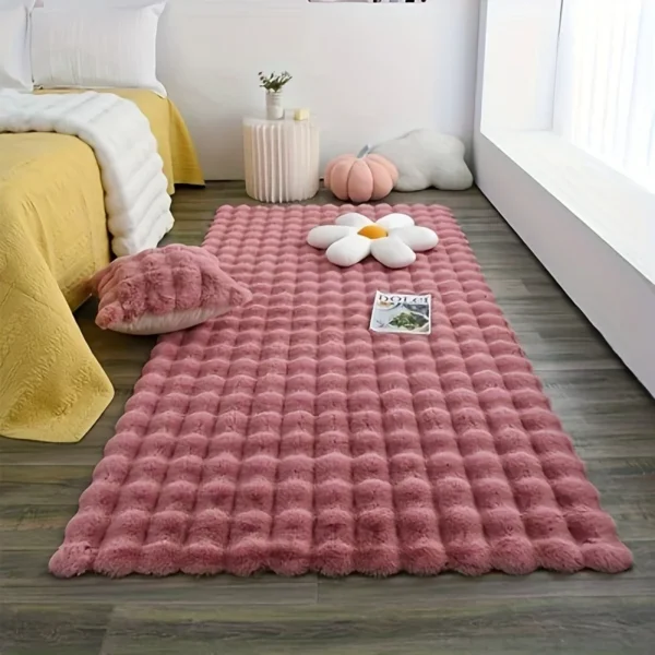 Rabbit fur rug is soft, thick, non-slip, waterproof, machine washable, perfect for living room and bedroom.