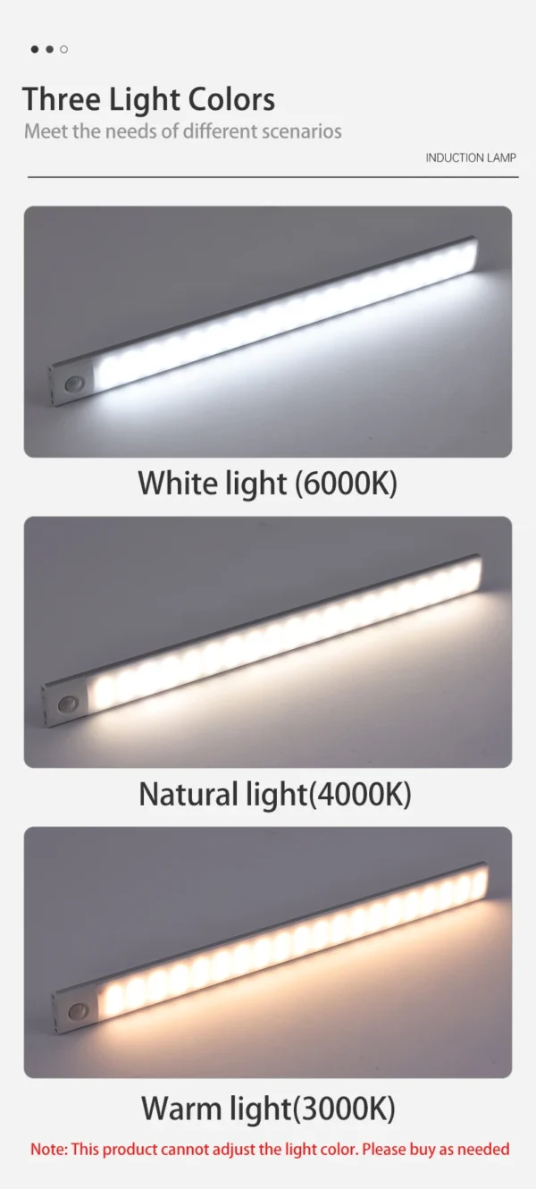 S24acf87068a4482dbade0702e9dbc5715.webp LED Cabinet Light USB Type-C Rechargeable Motion Sensor Led Lamp for Kitchen Wardrobe Cabinet Lighting 20cm/30cm/40cm/50cm/60cm