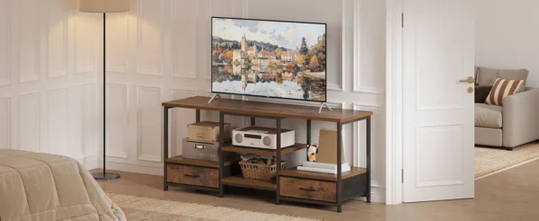 Wooden Tv Stand For Up To 75 Inch TV Entertainment Center For Living Room
