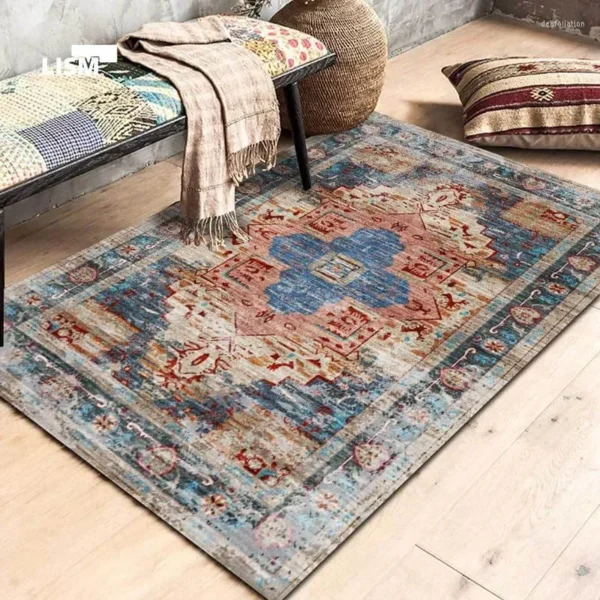 Colorful Vintage Persian Flannel Non-slip Area Rug, Soft Floor Mat for Living Room Bedroom