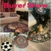 Round pink polka dot carpet with cartoon cats for living room and bedroom, with cute cat patterns.