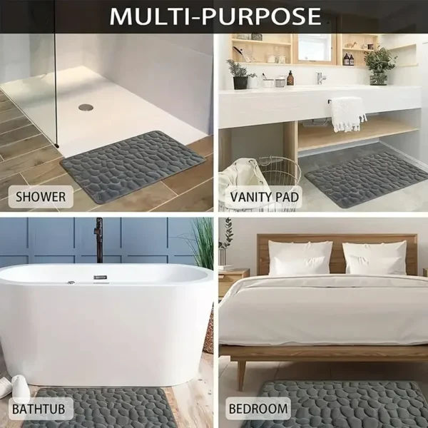 S459b7d2b92f346b6a92d193486fda0fdm.webp 3D Non Slip Bathroom Mat Cobblestone Embossed Bath Mats, Absorbent Doormat Carpet