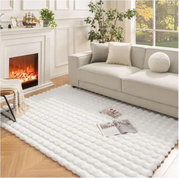 Rabbit fur rug is soft, thick, non-slip, waterproof, machine washable, perfect for living room and bedroom.