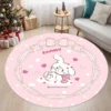 Round pink polka dot carpet with cartoon cats for living room and bedroom, with cute cat patterns.