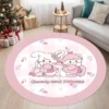 Round pink polka dot carpet with cartoon cats for living room and bedroom, with cute cat patterns.