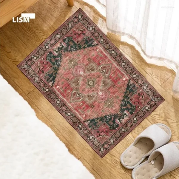 Colorful Vintage Persian Flannel Non-slip Area Rug, Soft Floor Mat for Living Room Bedroom