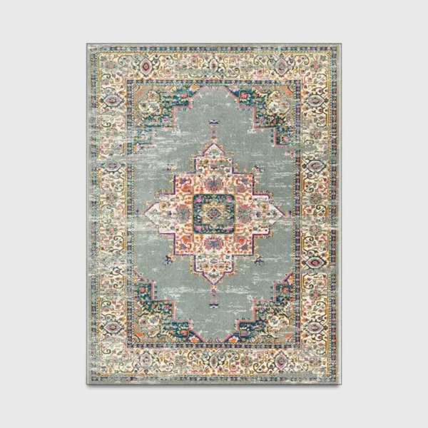 Colorful Vintage Persian Flannel Non-slip Area Rug, Soft Floor Mat for Living Room Bedroom