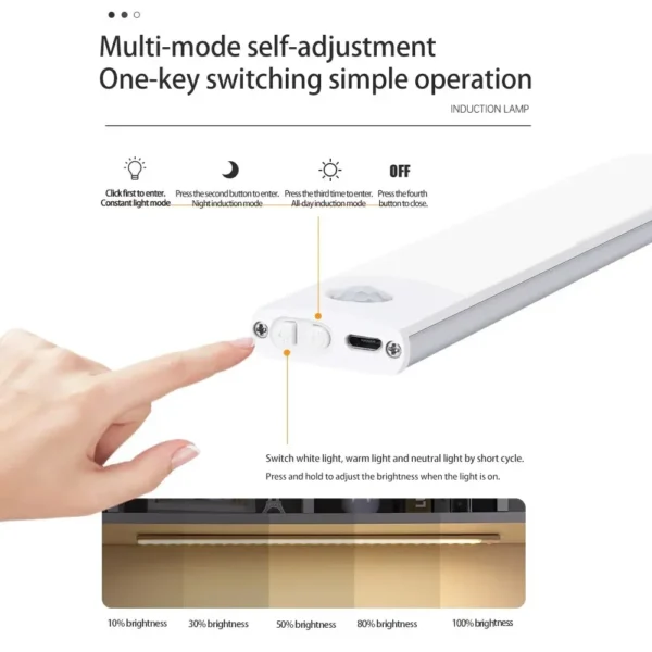 S68b843b441a74feba4b21b0c60a98d0c0.webp LED Cabinet Light USB Type-C Rechargeable Motion Sensor Led Lamp for Kitchen Wardrobe Cabinet Lighting 20cm/30cm/40cm/50cm/60cm