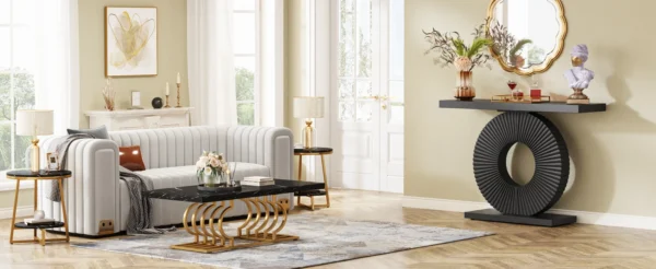 S6c4597a7659547fd8c1e3c7aadd5c1aeG.webp Modern Console Table with Geometric Base, 40 inch Wood Entryway Table
