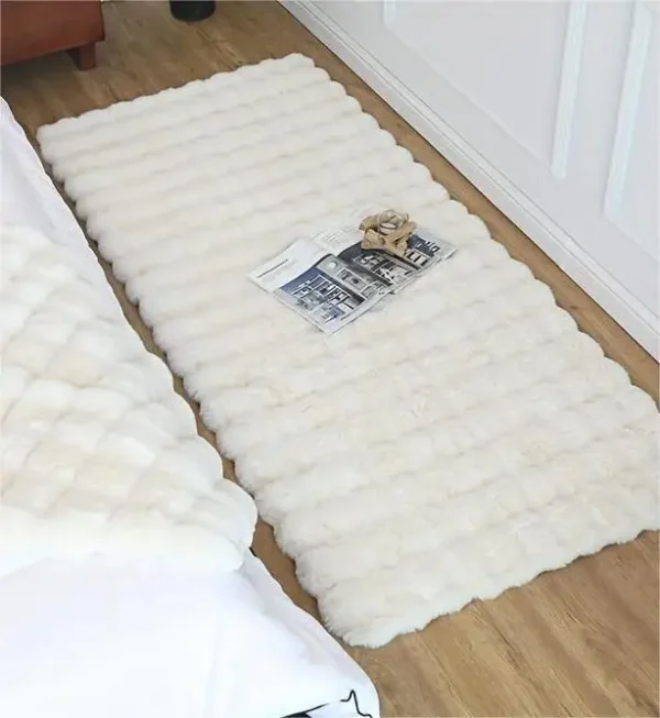 Rabbit fur rug is soft, thick, non-slip, waterproof, machine washable, perfect for living room and bedroom.