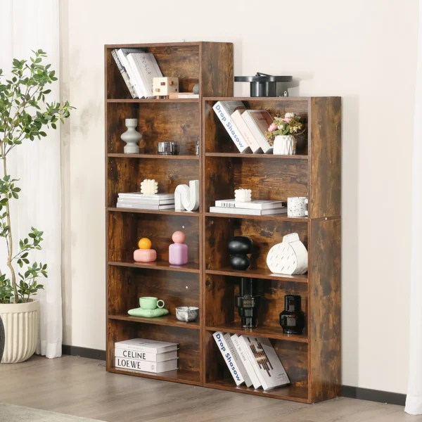 6 Tier Wooden Shelf Bookcase 63 Inch Tall Floor Standing Open Bookshelf