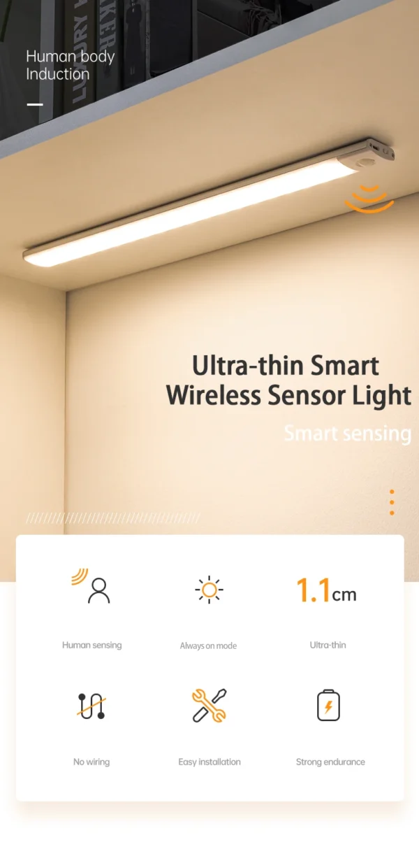 S7c74a8b879cf491987c5de286953ac2ff.webp LED Cabinet Light USB Type-C Rechargeable Motion Sensor Led Lamp for Kitchen Wardrobe Cabinet Lighting 20cm/30cm/40cm/50cm/60cm