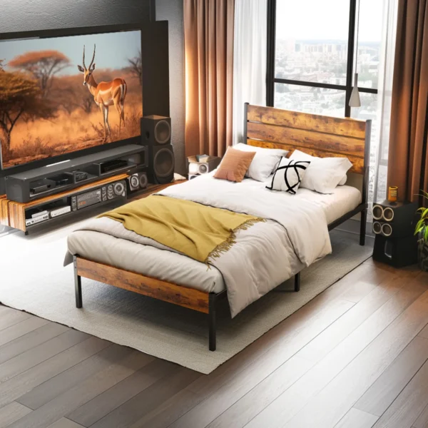 S7e1e769ccc294a96a763a14872a4c6835.webp Queen Size Metal Platform Bed Frame with Headboard and Footboard with 800LBS