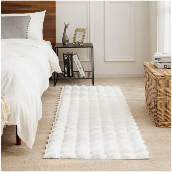 Rabbit fur rug is soft, thick, non-slip, waterproof, machine washable, perfect for living room and bedroom.