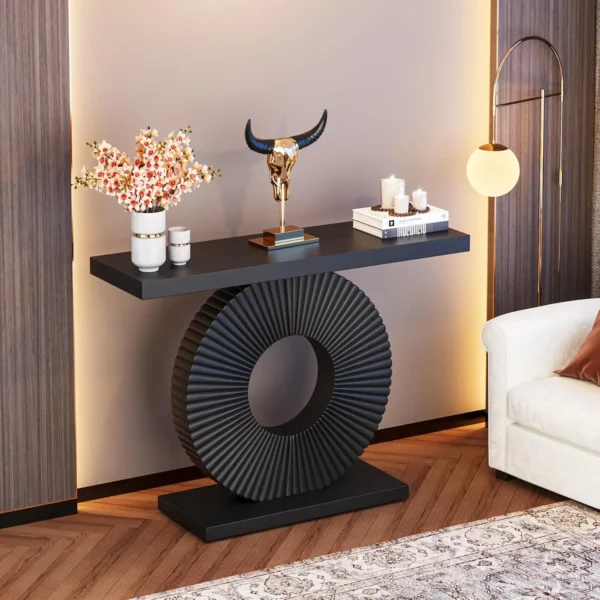 S809518daadfc455bbd82ac72f5dd4dcdj.webp Modern Console Table with Geometric Base, 40 inch Wood Entryway Table