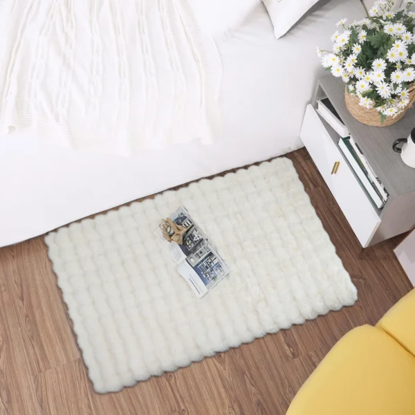 Rabbit fur rug is soft, thick, non-slip, waterproof, machine washable, perfect for living room and bedroom.