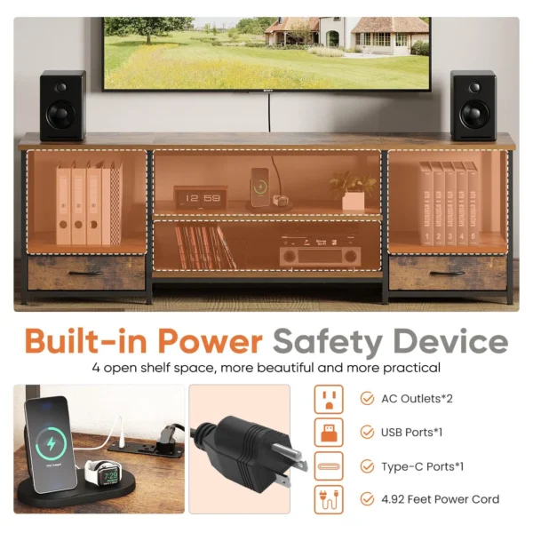 Wooden Tv Stand For Up To 75 Inch TV Entertainment Center For Living Room