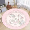 Round pink polka dot carpet with cartoon cats for living room and bedroom, with cute cat patterns.