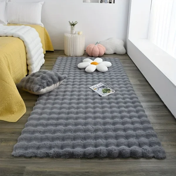 Rabbit fur rug is soft, thick, non-slip, waterproof, machine washable, perfect for living room and bedroom.