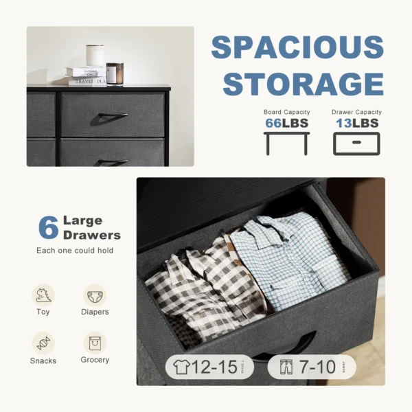 Sb8f109fbab8b4a009876593125dbb68ca.webp 6 Fabric Drawers Nightstand For Bedroom Bedside Sofa Table With Storage