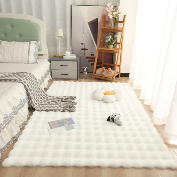 Rabbit fur rug is soft, thick, non-slip, waterproof, machine washable, perfect for living room and bedroom.