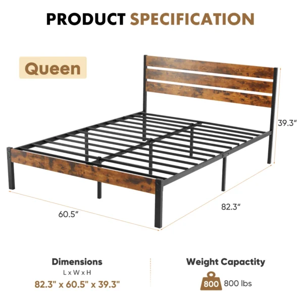 Sdacea87c4b3444988bae981800ad8fd1U.webp Queen Size Metal Platform Bed Frame with Headboard and Footboard with 800LBS
