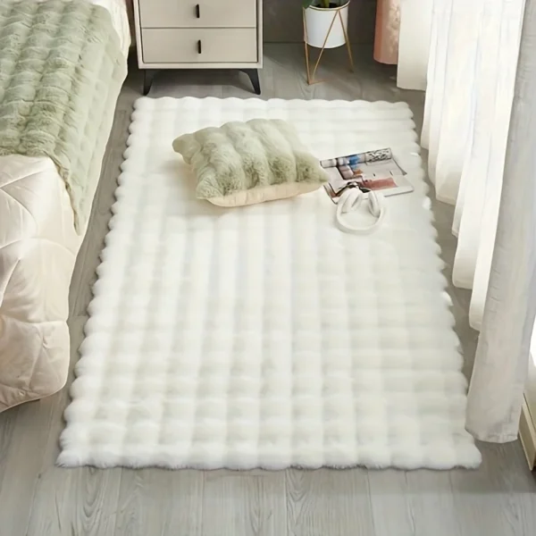 Rabbit fur rug is soft, thick, non-slip, waterproof, machine washable, perfect for living room and bedroom.