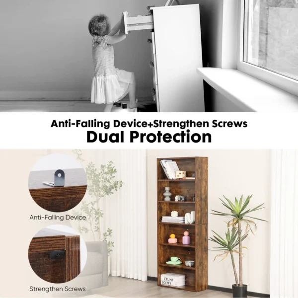 6 Tier Wooden Shelf Bookcase 63 Inch Tall Floor Standing Open Bookshelf
