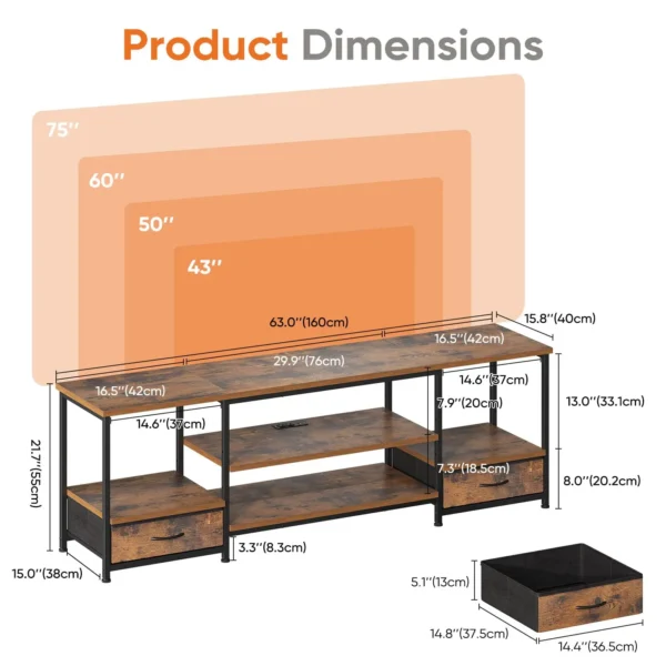 Wooden Tv Stand For Up To 75 Inch TV Entertainment Center For Living Room