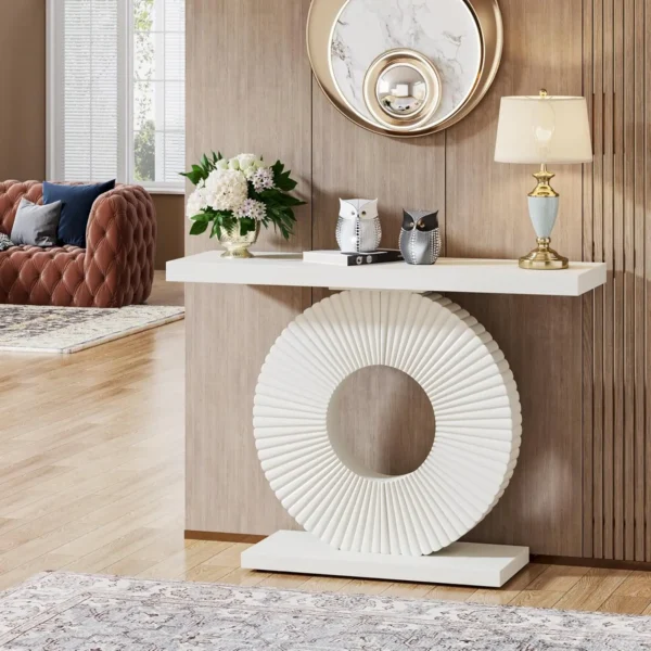 Seccabdd9ff1f4a578ec6d32e8df87593q.webp Modern Console Table with Geometric Base, 40 inch Wood Entryway Table