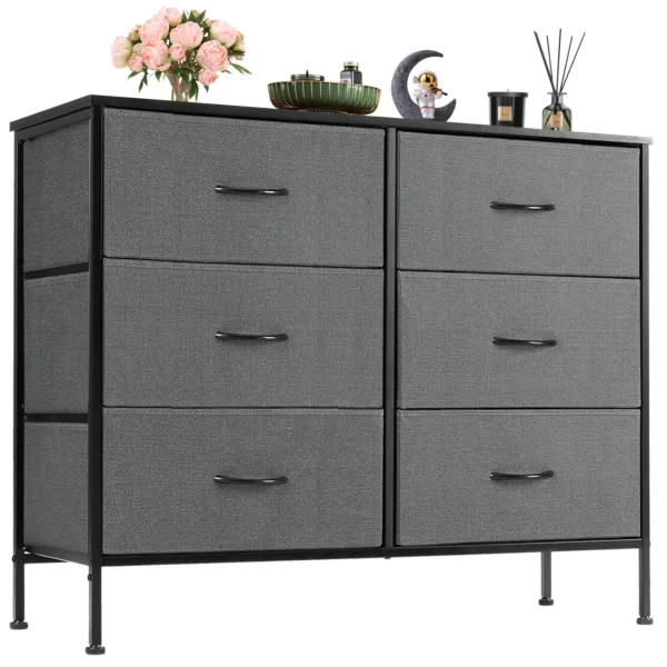 Sef730ca9a18a4dcd886fd962597fafcf7.webp 6 Fabric Drawers Nightstand For Bedroom Bedside Sofa Table With Storage