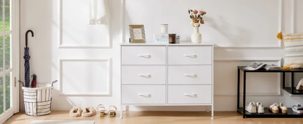 Sf1a3a23a8e644321a1f187705269b841E.webp 6 Fabric Drawers Nightstand For Bedroom Bedside Sofa Table With Storage