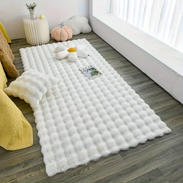Rabbit fur rug is soft, thick, non-slip, waterproof, machine washable, perfect for living room and bedroom.