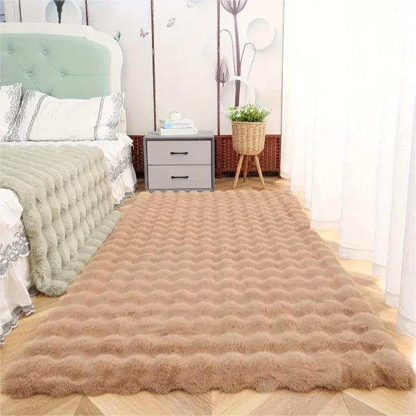 Rabbit fur rug is soft, thick, non-slip, waterproof, machine washable, perfect for living room and bedroom.