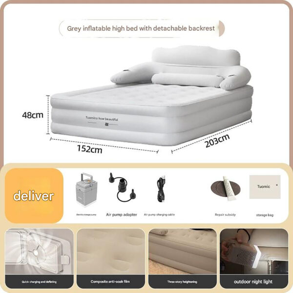 2 Persons Inflatable Mattress Camping Folding Outdoor Indoor Home Air Cushion 48cm High Bed Lazy Laying Soft Skin-friendly