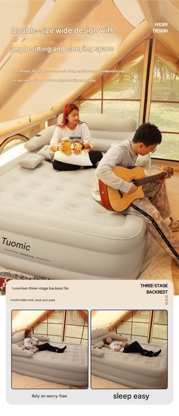 2 Persons Inflatable Mattress Camping Folding Outdoor Indoor Home Air Cushion 48cm High Bed Lazy Laying Soft Skin-friendly