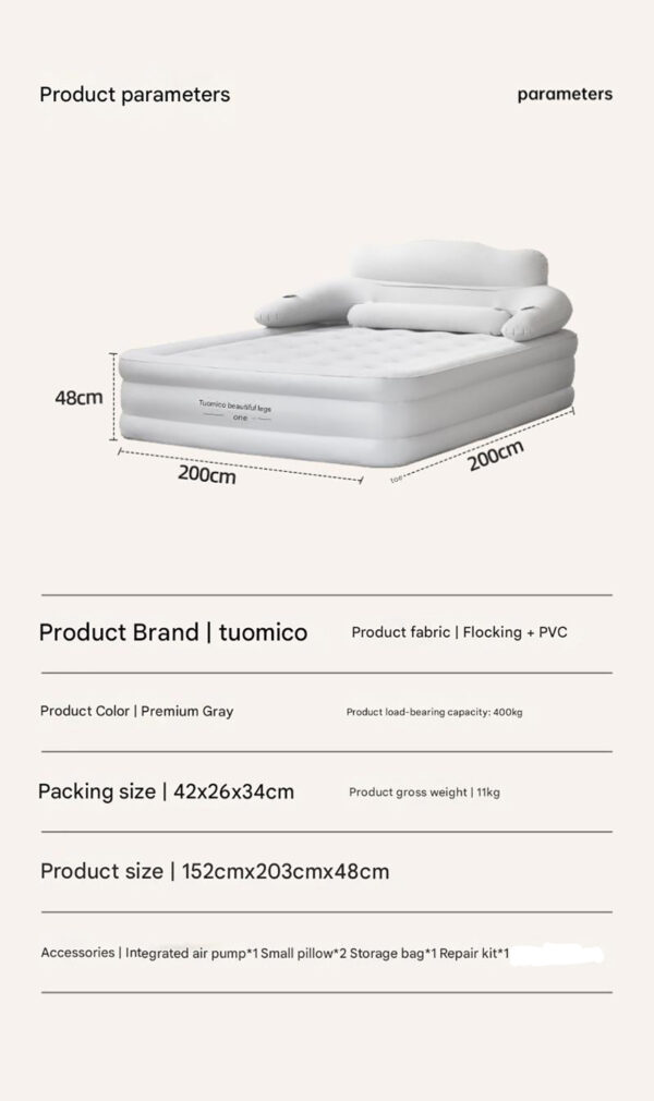 2 Persons Inflatable Mattress Camping Folding Outdoor Indoor Home Air Cushion 48cm High Bed Lazy Laying Soft Skin-friendly