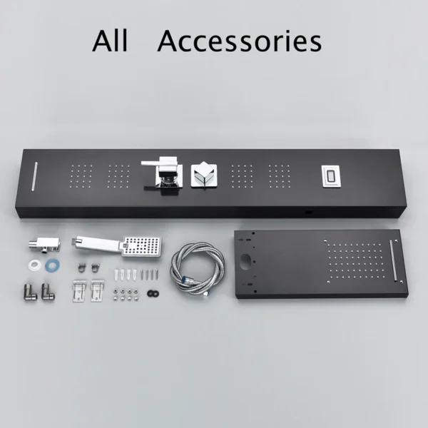 H0944b5c0a828442ea7f1f106dc9f6d56w.webp LED Shower Panel Waterfall Rain Digital Display Shower Faucet System Set Bathroom Column Mixer With SPA Massage Jet