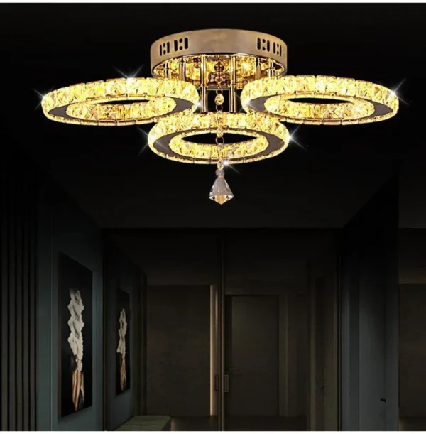 Modern Pendant Light Led Crystal Ring Ceiling Lamp Living Dining Room