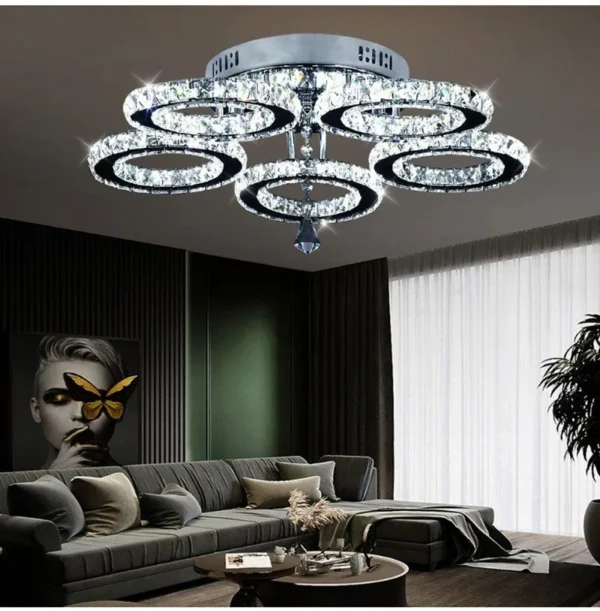 Modern Pendant Light Led Crystal Ring Ceiling Lamp Living Dining Room