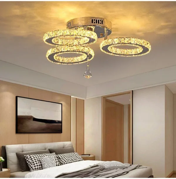 Modern Pendant Light Led Crystal Ring Ceiling Lamp Living Dining Room