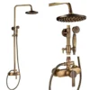 Antique Brass Shower Faucets Set 8'' Rainfall Shower Head Brass Handshower Dual Handle Mixer Tap Rotation Bath Shower Faucet