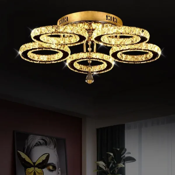 Modern Pendant Light Led Crystal Ring Ceiling Lamp Living Dining Room