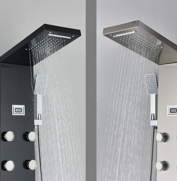Hbdc4b22beb34429fbd901f28a9890bf4V.webp LED Shower Panel Waterfall Rain Digital Display Shower Faucet System Set Bathroom Column Mixer With SPA Massage Jet